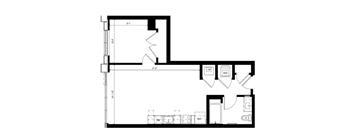 A black and white image of a floor plan for a room.