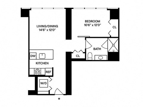 Sentral Michigan Avenue - A1 1BR 1BA Floor Plan