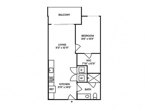 Sentral Old Town - A1 1BR 1BA Floor Plan