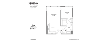 a floor plan of a studio apartment with a bedroom and a living room