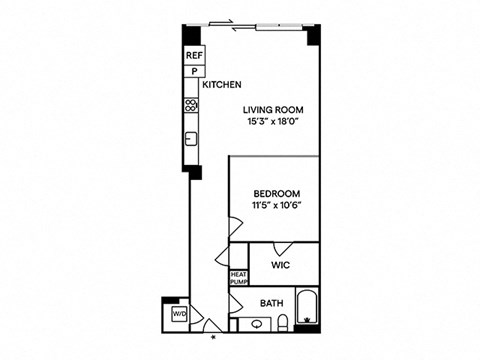 Sentral Union Station A10 1BR 1BA Floor Plan