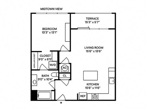 Sentral West Midtown at Star Metals - A10 1BR 1BA Floor Plan