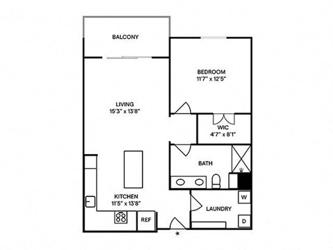 Sentral Old Town - A11 1BR 1BA Floor Plan