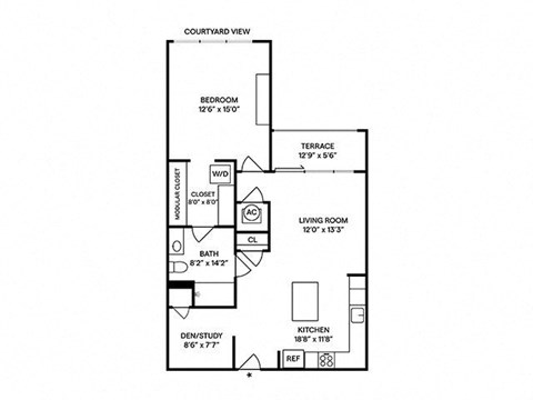 Sentral West Midtown at Star Metals - A11 1BR 1BA with Den Floor Plan