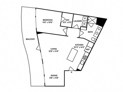 Sentral Old Town - A12 1BR 1BA Floor Plan