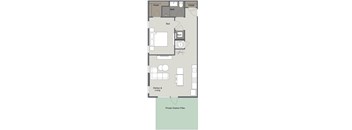 A floor plan of a house with a private outdoor patio.