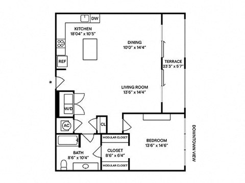 Sentral West Midtown at Star Metals - A13 1BR 1BA Floor Plan