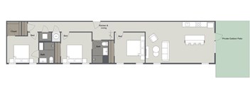 A floor plan of a house with a private outdoor patio.