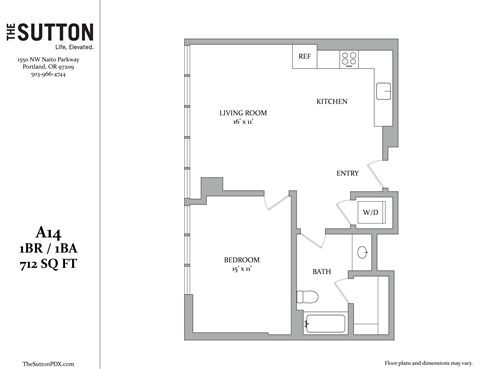 a floor plan of a studio apartment with a bedroom and a living room