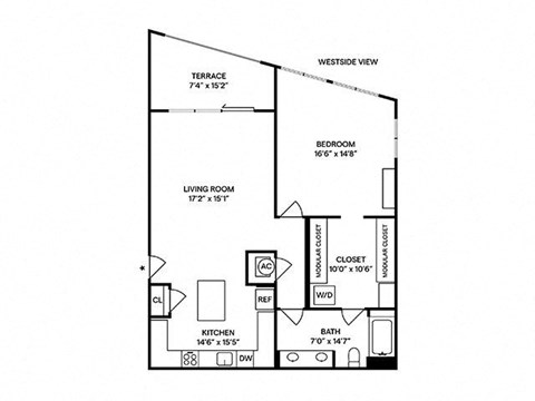 Sentral West Midtown at Star Metals - A14 1BR 1BA Floor Plan