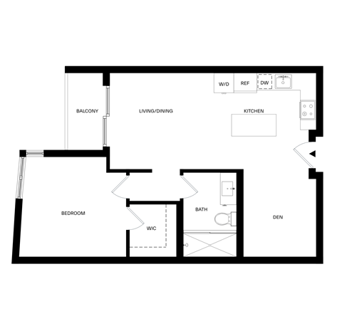 Ten310 Los Angeles A14 One Bedroom + Den Floorplan
