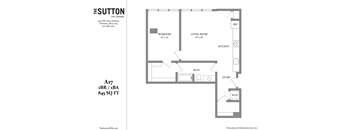 a floor plan of a studio apartment with a bedroom and a living room
