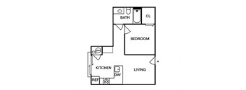 Sentral East Austin 1630 A2 1BR 1BA Floor Plan