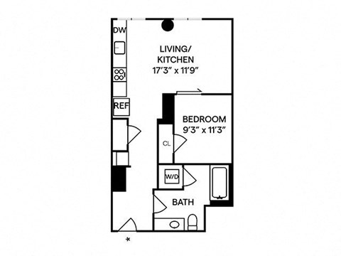 Sentral First Hill A2 1BR 1BA Floor Plan