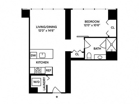 Sentral Michigan Avenue - A2 1BR 1BA Floor Plan