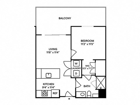 Sentral Old Town - A2 1BR 1BA Floor Plan