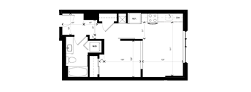 A floor plan of a room with a reference and a doorway.