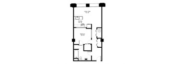 a floor plan of a 1 bedroom floor plan with a loft and a bedroom floor