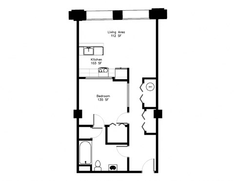 a floor plan of a 1 bedroom floor plan with a loft and a bedroom floor