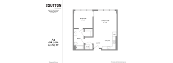 a floor plan of a studio apartment with a bedroom and a living room