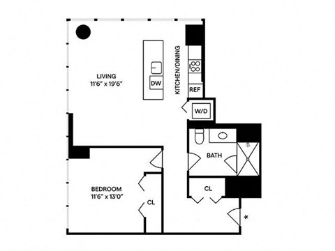 Sentral Michigan Avenue - A3 1BR 1BA Floor Plan