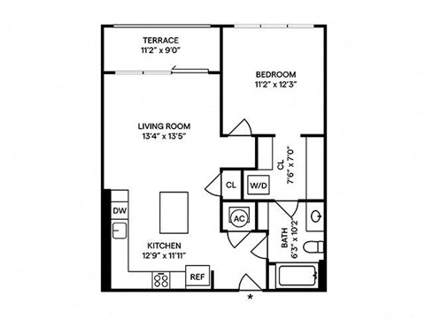 Sentral West Midtown at Star Metals - A3 1BR 1BA Floor Plan