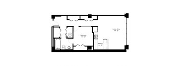 a floor plan of a house with a bedroom and a living room