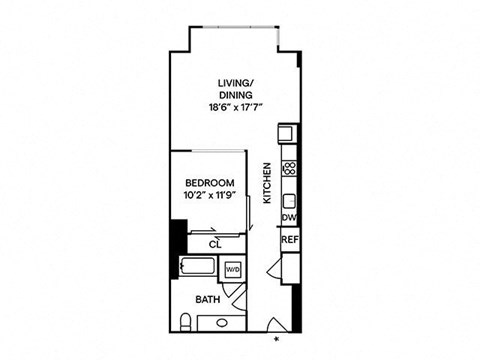 Sentral First Hill A4 1BR 1BA Floor Plan