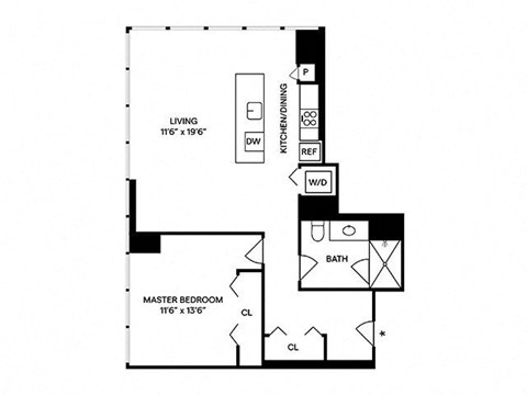 Sentral Michigan Avenue - A4 1BR 1BA Floor Plan