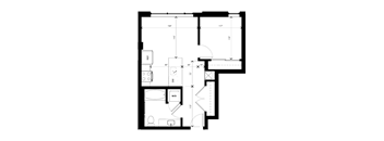 A floor plan of a house with a reference line and measurements.