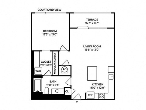 Sentral West Midtown at Star Metals - A7 1BR 1BA Floor Plan