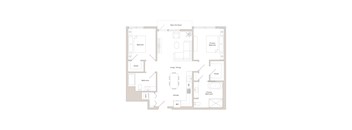 A floor plan of a house with two bedrooms, a bathroom, a living/dining area, a kitchen, a cloestet, and a REF.
