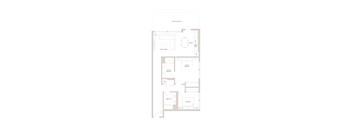 A floor plan of a home with a living room, dining room, kitchen, and bathrooms.
