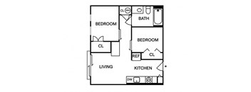 Sentral East Austin 1630 B1 2BR 1BA Floor Plan
