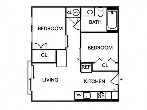 Sentral East Austin 1630 B1 2BR 1BA Floor Plan