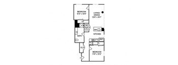 Sentral First Hill - B1 2BR 1BA Floor Plan