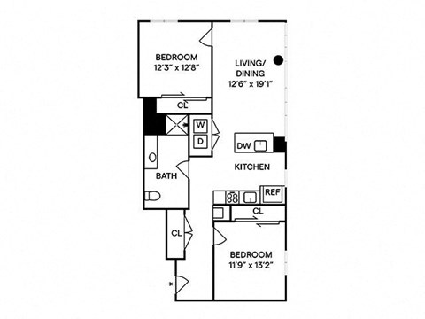 Sentral First Hill - B1 2BR 1BA Floor Plan