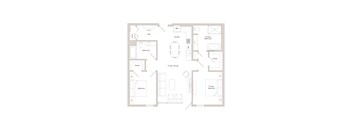 A floor plan of a house with a kitchen, living room, and two bedrooms.