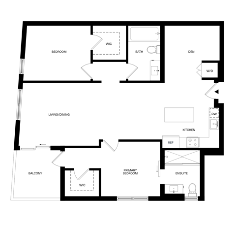 Ten310 Los Angeles B13 Two Bedroom + Den Floorplan