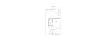 A floor plan of a home with a living room, dining room, kitchen, and two bedrooms.