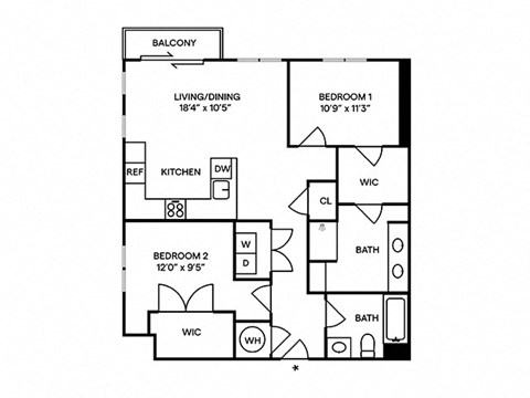 Sentral SoBro B2 2BR 2BA Floor Plan