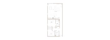 A floor plan of a room with furniture and appliances.