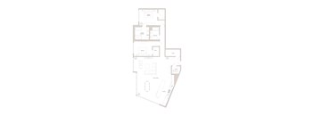 A floor plan of a house with a kitchen, living room, dining room, and two bedrooms.