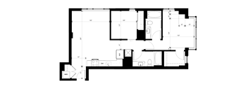 A black and white floor plan of a house with rooms labeled.