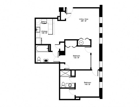 a floor plan of a 1 bedroom floor plan for an open floor plan