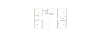 A floor plan of a house with a garage, living room, dining room, kitchen, and two bedrooms.