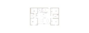 A floor plan of a house with a living room, dining room, kitchen, and two bathrooms.