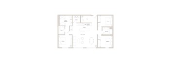 A floor plan of a house with a kitchen, living room, and two bedrooms.