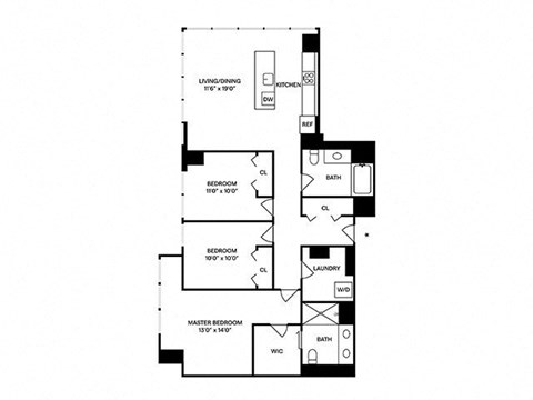 Sentral Michigan Avenue - C1 3BR 2BA Floor Plan