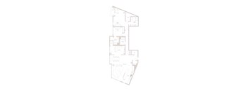 A floor plan of a house with a kitchen, living room, and two bedrooms.